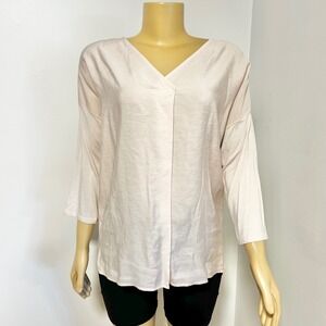 J Jill Womens Pale Blush Mixed Media V-Neck 3/4 Sleeve Tencel Top Medium
